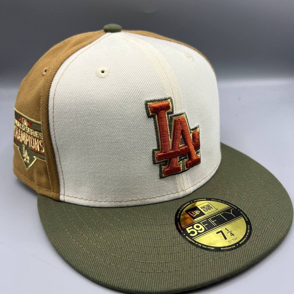 Los Angeles LA Dodgers Hat Men 7 1/4 White Brown 59Fifty New Era Fitted‎ Cap